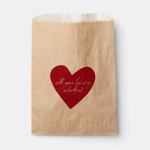 Red Heart Script Valentines Day Kraft Favour Bag