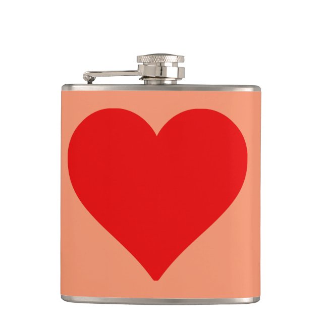 Red Heart Shape Love Classic Simple Minimalism Hip Flask (Front)