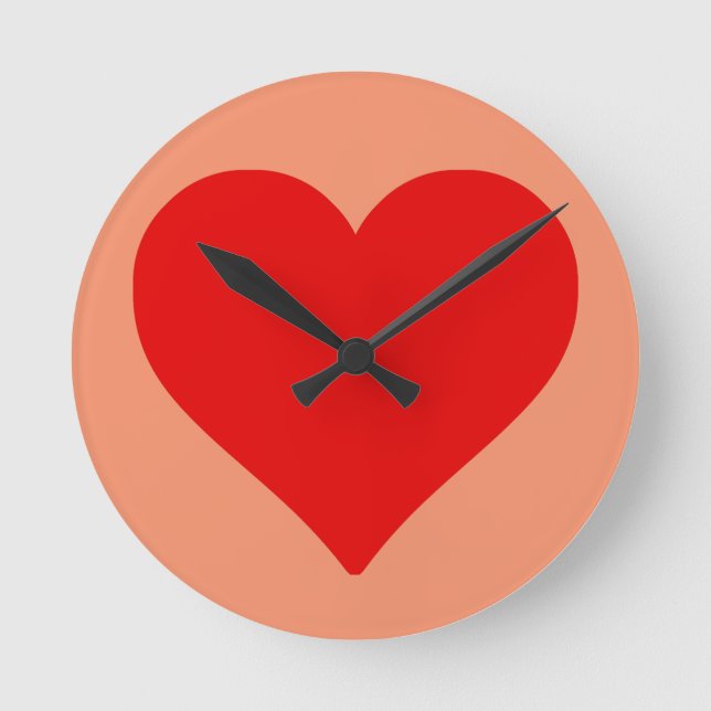 Red Heart Shape Love Classic Simple Minimalism Round Clock (Front)