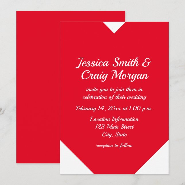 Red Heart Shape Valentines Wedding Invitation (Front/Back)