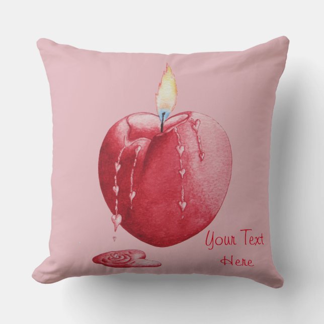 red heart shaped candle on pink background  throw pillow (Front)