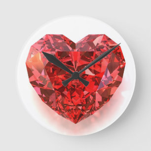 Red Heart Shaped Diamond Round Clock