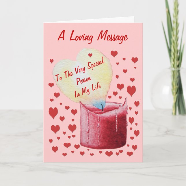 red heart shaped flame candle with love verse card (Front)