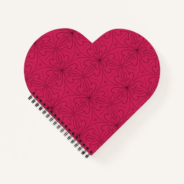 Red Heart Shaped Floral Pattern Notebook (Front)