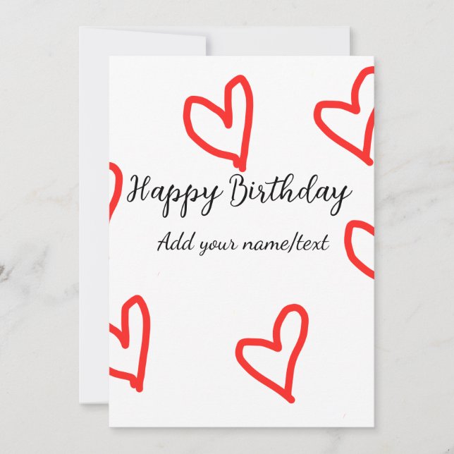 Red heart shapehappy birthday add name text simple invitation (Front)