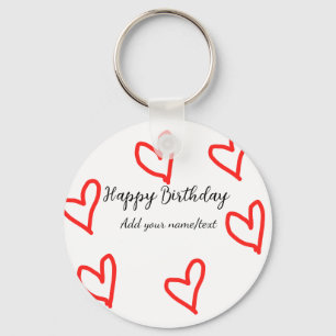 Red heart shapehappy birthday add name text simple keychain
