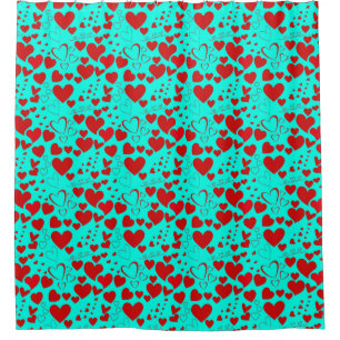 Red Heart Shapes Pattern in Vivid Turquoise