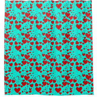 Red Heart Shapes Pattern in Vivid Turquoise