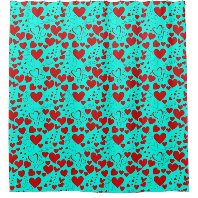 Red Heart Shapes Pattern in Vivid Turquoise (Front)