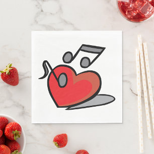 Red Heart Singing Music Notes Napkin