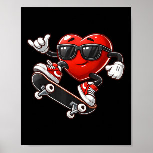 Red Heart Skateboarding Valentines Day Toddler Kid Poster