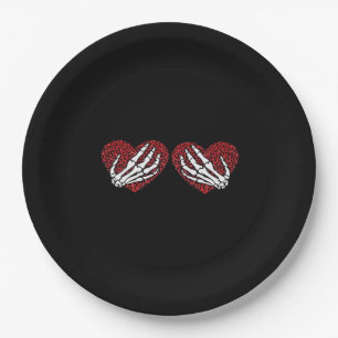 Red Heart Skeleton Hands Classic Design Paper Plate