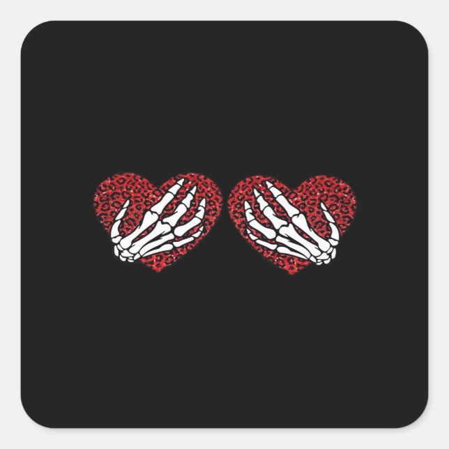 Red Heart Skeleton Hands Classic Design Square Sticker (Front)