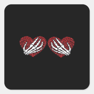 Red Heart Skeleton Hands Classic Square Sticker