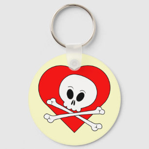 Red Heart Skull Keychain