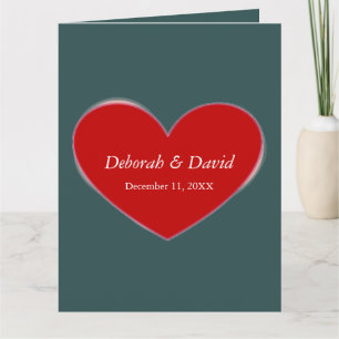 Red Heart Slate Grey Script Wedding Card