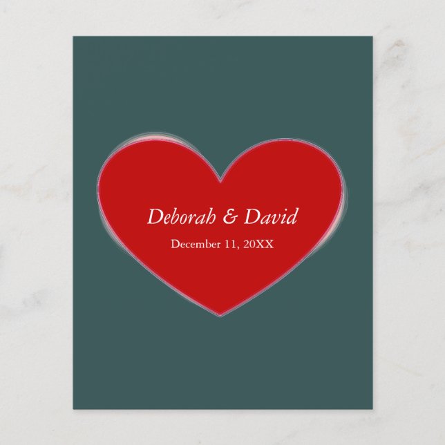 Red Heart Slate Grey Script Wedding Flyer (Front)