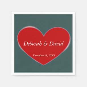 Red Heart Slate Grey Script Wedding Napkin
