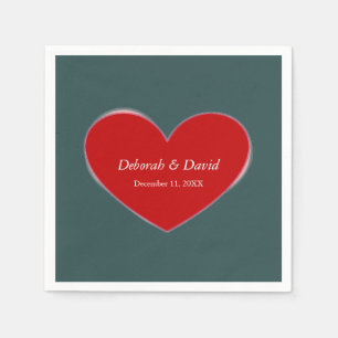 Red Heart Slate Grey Script Wedding Napkin
