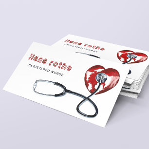 Red Heart stethoscope Healthcare Caregiver Nursing Business Card