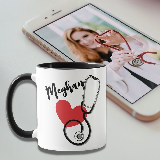 Red Heart Stethoscope Name Nurse Doctor Coffee  Mug (Creator Uploaded)