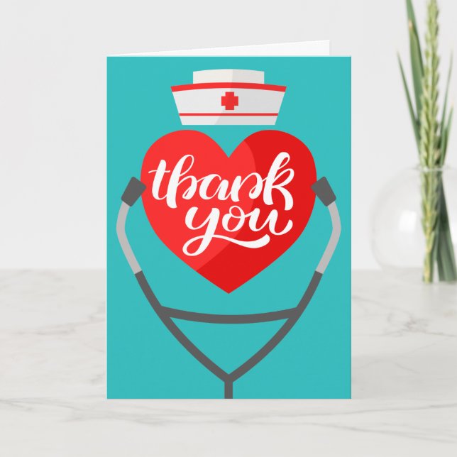 Red Heart Stethoscope Nurse Thank You Card (Front)