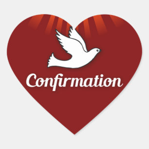 Red, Heart Sticker, Confirmation, Dove, Rays Heart Sticker
