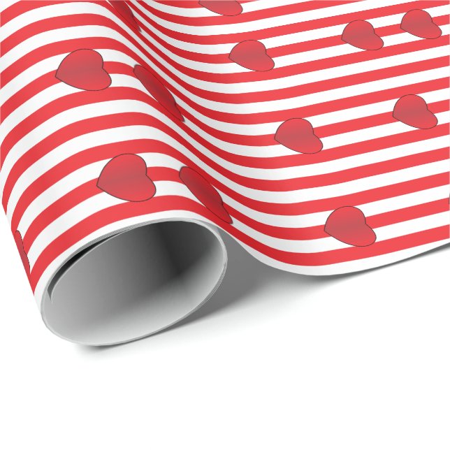 Red Heart Stripe Valentine Gift Wrap (Roll Corner)