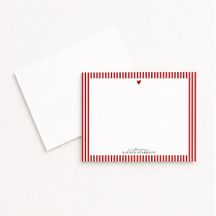 Red Heart Striped Valentine Note Card
