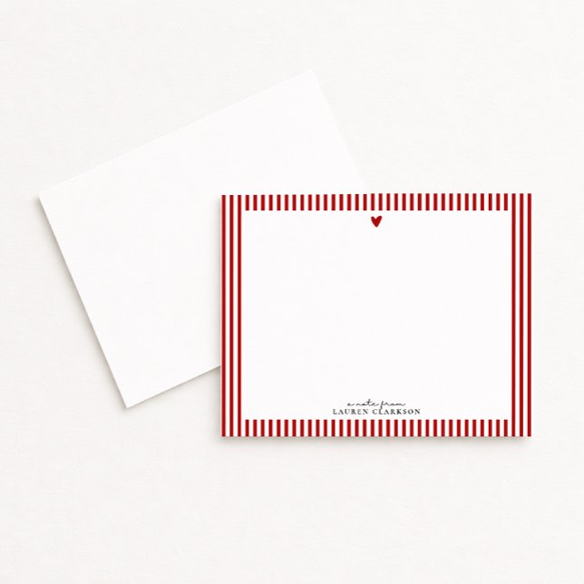 Red Heart Striped Valentine Note Card (Creator Uploaded)