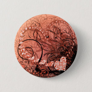Red Heart Swirls 2 Inch Round Button
