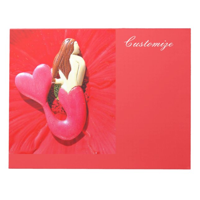 Red heart-tail mermaid Thunder_Cove Notepad (Front)