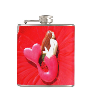 red heart-tailed mermaid hip flask