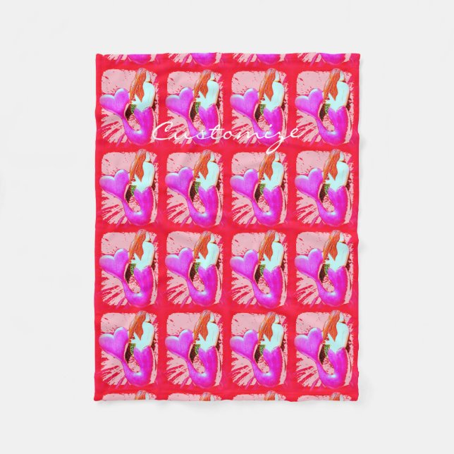 red heart-tailed mermaid Thunder_Cove Fleece Blanket (Front)