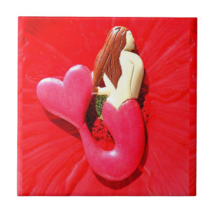 red heart-tailed mermaid tile