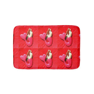 red heart-tailed mermaids bath mat