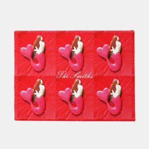 red heart-tailed mermaids doormat