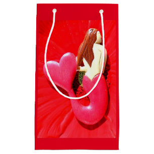 red heart-tailed mermaids small gift bag