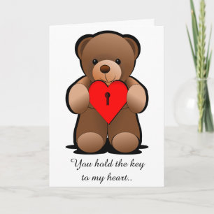 Red Heart Teddy Bear Print, I Love You Card
