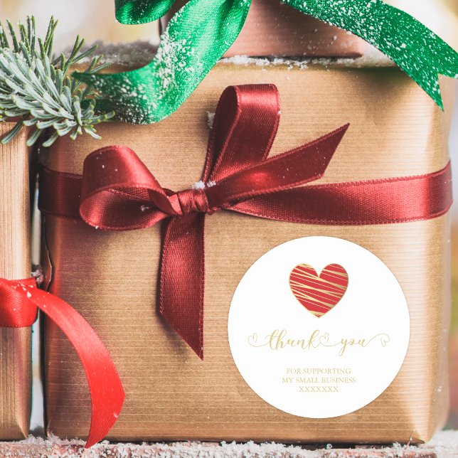 Red Heart Thank You Supporting Small Business Classic Round Sticker (Creator Uploaded)