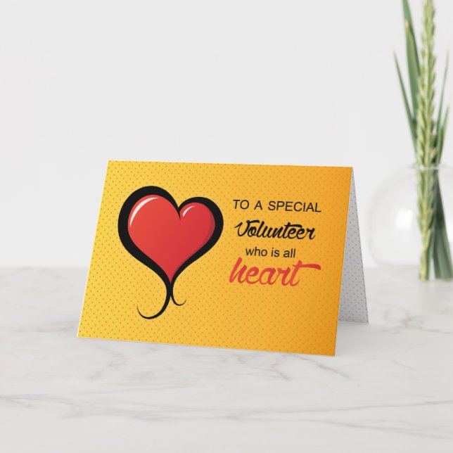 Red Heart Thanks Volunteer Thank You Card (Front)