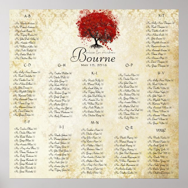 Red Heart Tree- 100 to 150 guests - alphabetical Poster (Front)
