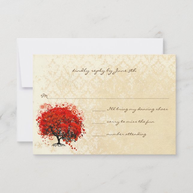 Red Heart Tree - Feuilles d'automne Faire-part de  (Devant)