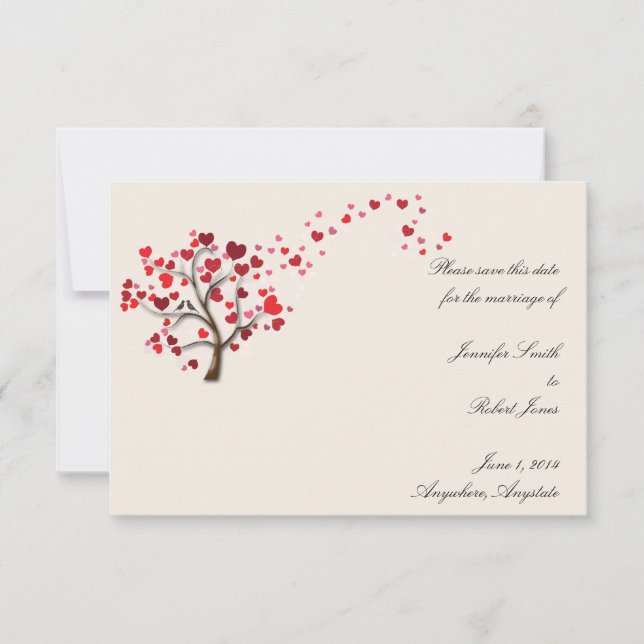Red Heart Tree on Ivory Save the Date (Front)
