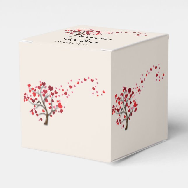 Red Heart Tree on Ivory Wedding Favour Box (Front Side)