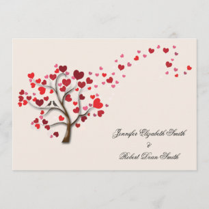 Red Heart Tree on Ivory Wedding Invitation