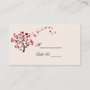 Red Heart Tree on Ivory Wedding Place Card