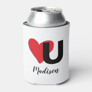 Red Heart U Love Valentine's Day Monogrammed Name Can Cooler