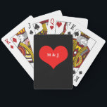 Red Heart Valentine's Day Monogram Initials Cool Playing Cards<br><div class="desc">Designed with cute red heart design in solid black background and text template for monogrammed initials. You may also change the background colour or replace the image with another image if you wish.</div>