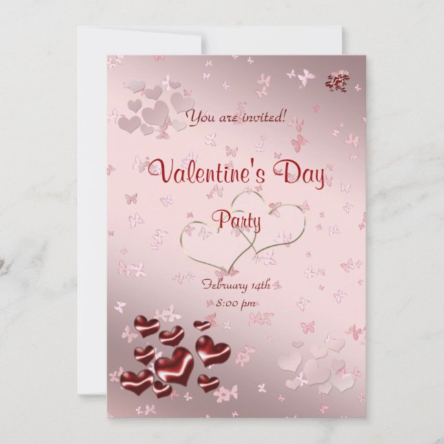 Red heart Valentine's Day Party invitation (Front)